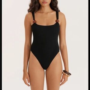 Classic Black One-Piece Swimsuit with Accent Ring Straps